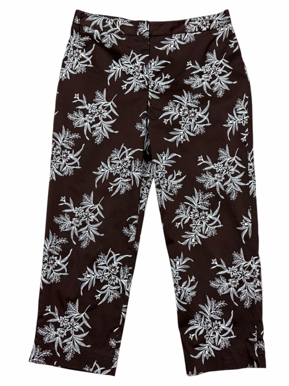 Vintage Jones New York Brown Floral Embroidered Crop Pants Size 12